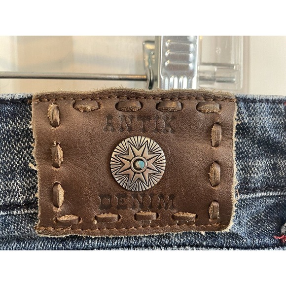 Antik Jeans Womens 29 (36x29) Embroidered Blue Denim Jeans Flap Pockets Bootcut - Picture 7 of 12